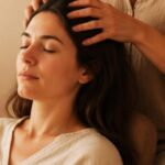 Massage crânien assis. Détente relaxation du crane et traitant cuir chevelu