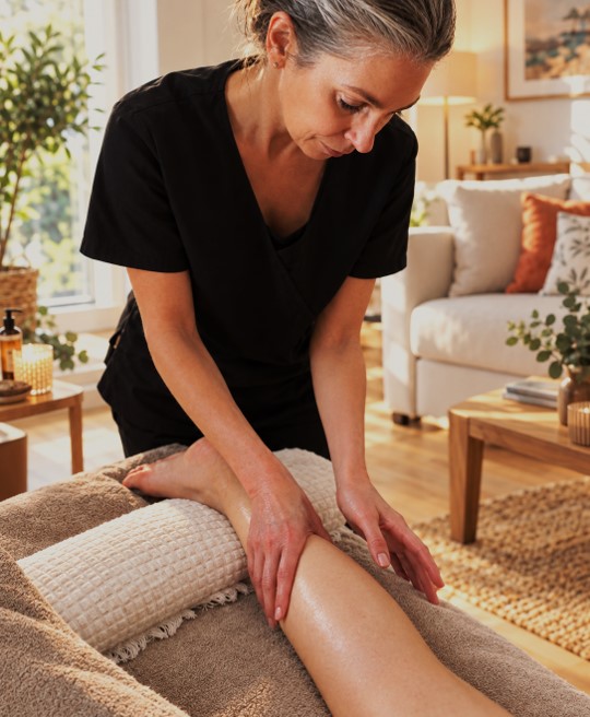 Massage jambes à domicile appartement lumineux septembre